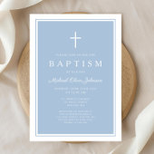 Elegant Baby Blue Cross Boy Baptism 招待状