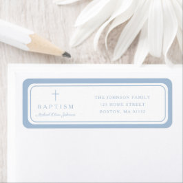 Elegant Baby Blue Cross Boy Baptism Address  ラベル