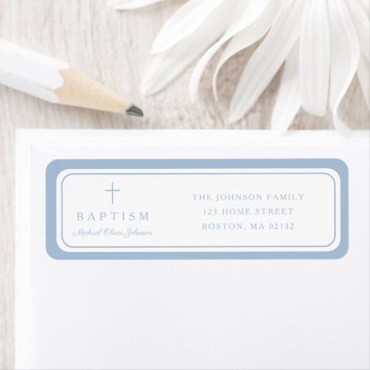Elegant Baby Blue Cross Boy Baptism Address  ラベル (インサイチュ)