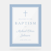 Elegant Baby Blue Cross Boy Baptism Welcome アクリルサイン (正面)