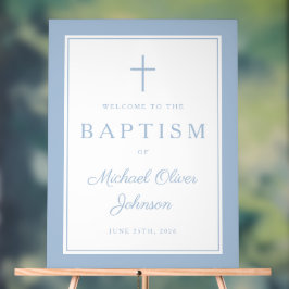 Elegant Baby Blue Cross Boy Baptism Welcome アクリルサイン