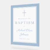 Elegant Baby Blue Cross Boy Baptism Welcome アクリルサイン (傾斜)