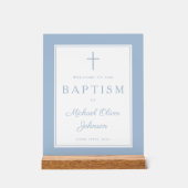 Elegant Baby Blue Cross Boy Baptism Welcome アクリルサイン (正面)