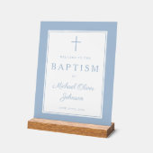 Elegant Baby Blue Cross Boy Baptism Welcome アクリルサイン (傾斜)