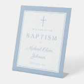 Elegant Baby Blue Cross Boy Baptism Welcome 台座サイン (正面)