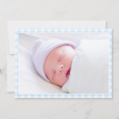 Elegant Baby Blue Gingham 2 Photo Baby Boy Birth 案内状 (裏面)
