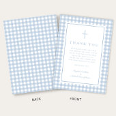 Elegant Baby Blue Gingham Boy Baptism サンキューカード
