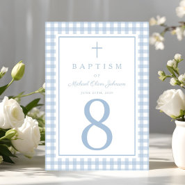 Elegant Baby Blue Gingham Boy Baptism テーブルナンバー