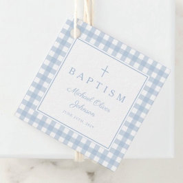 Elegant Baby Blue Gingham Boy Baptism Thank You  フェイバータグ