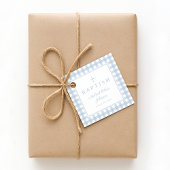 Elegant Baby Blue Gingham Boy Baptism Thank You フェイバータグ