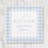 Elegant Baby Blue Gingham Boy Baptism Thank You  フェイバータグ (正面)