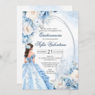 Elegant Baby Blue Quinceañera Invitation 招待状