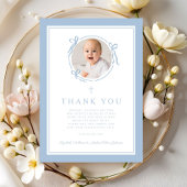 Elegant Baby Blue Religious Baptism Photo サンキューカード