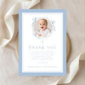 Elegant Baby Blue Religious Baptism Photo サンキューカード