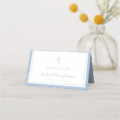 Elegant Baby Blue Religious Boy Baptism プレイスカード (裏面)