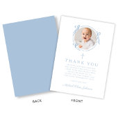 Elegant Baby Blue Religious Cross Baptism サンキューカード