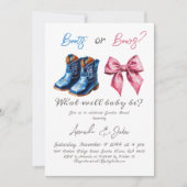 Elegant Baby Boots or Bows Pink Blue Gender Reveal 招待状 (正面)