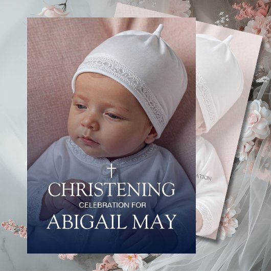 Elegant Baby Christening Photo Minimalist 招待状
