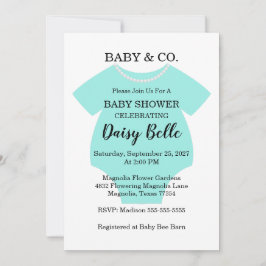 Elegant Baby & Co Black Teal Baby Shower 招待状
