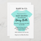 Elegant Baby & Co Black Teal Baby Shower 招待状 (正面/裏面)