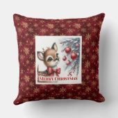 Elegant Baby Deer Snowy Forest Christmas Pillow   クッション (裏面)