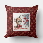 Elegant Baby Deer Snowy Forest Christmas Pillow   クッション (正面)