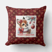 Elegant Baby Deer Snowy Forest Kids Gift Christmas クッション (正面)