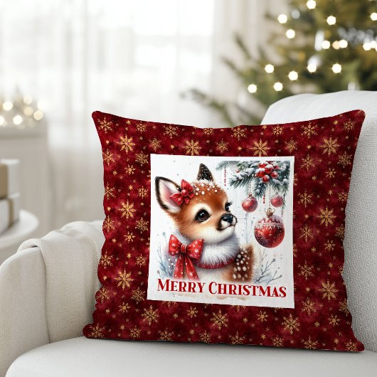 Elegant Baby Deer Snowy Forest Kids Gift Christmas クッション