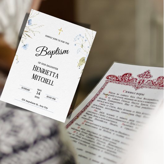 Elegant Baby Girl Baptism Invitation 招待状