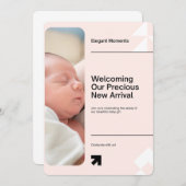 Elegant Baby Girl Birth Announcement Card 招待状 (正面/裏面)