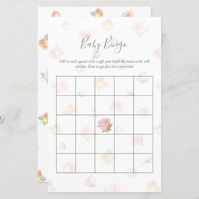 Elegant Baby in Bloom Baby Shower Bingo Game (正面/裏面)