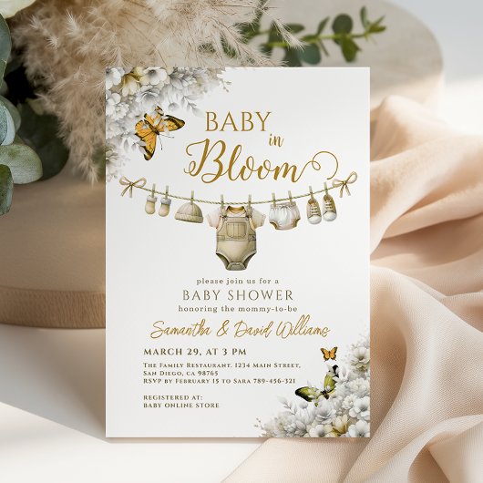 Elegant Baby in Bloom Floral Clothes Baby Shower 招待状