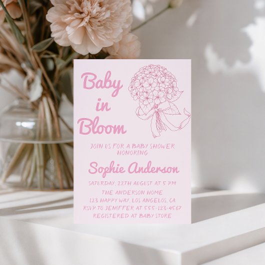 Elegant Baby in Bloom Pink Floral Baby Shower 招待状