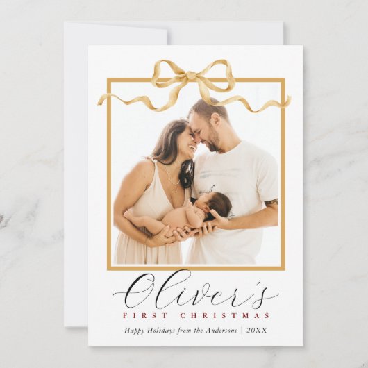 Elegant Baby´s First Christmas Photo Script シーズンカード (正面)