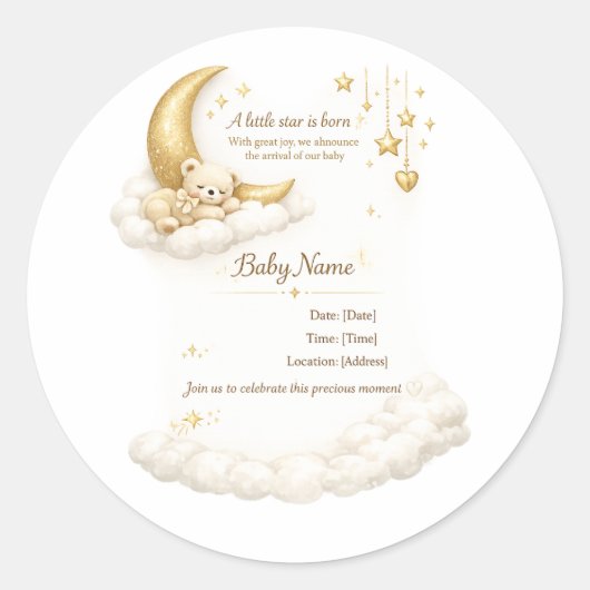 Elegant Baby Shower Invitation ラウンドシール (正面)