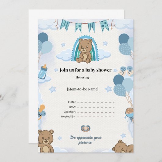 Elegant Baby Shower Invitation 招待状 (正面/裏面)