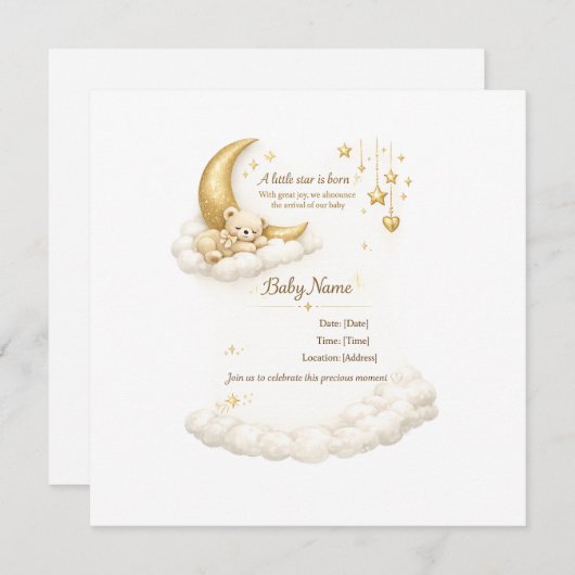 Elegant Baby Shower Invitation 招待状 (正面/裏面)