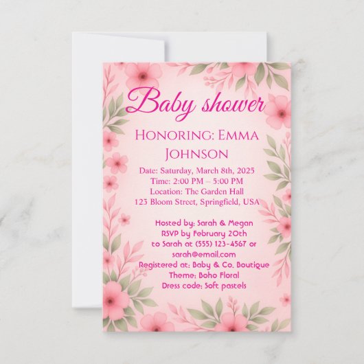 Elegant Baby Shower Invitation for Girls セーブザデート (正面)