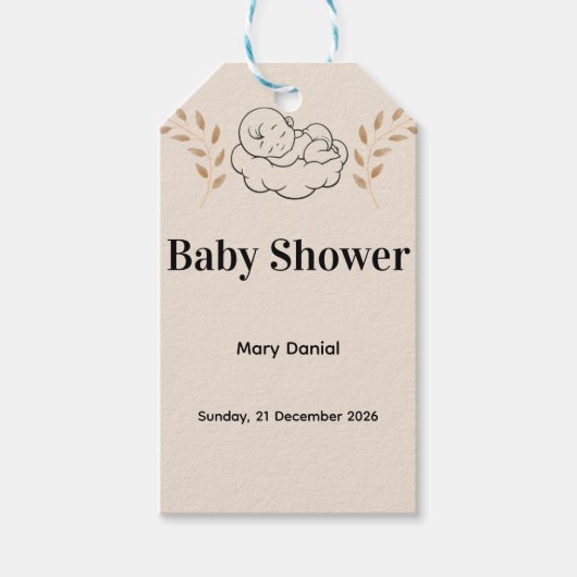 Elegant Baby Shower Invitation Modern Boho style ギフトタグ (正面)