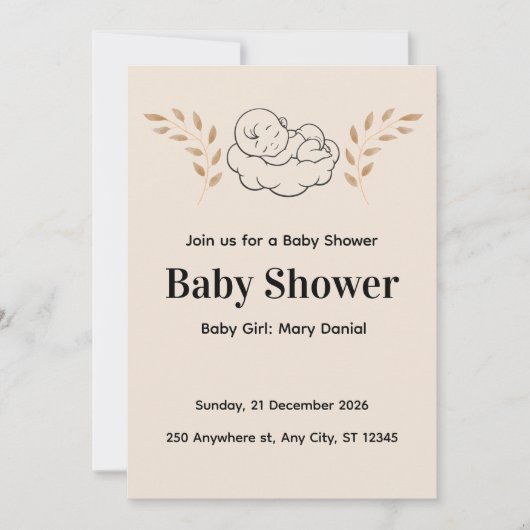 Elegant Baby Shower Invitation Modern Boho style 招待状 (正面)