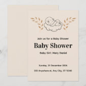 Elegant Baby Shower Invitation Modern Boho style 招待状 (正面/裏面)