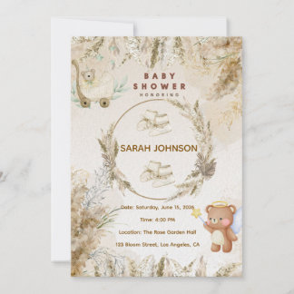 Elegant Baby Shower Invitation | Pink Floral 招待状