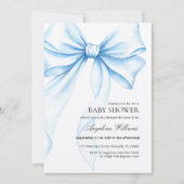 Elegant Baby Shower Invitation with a Blue Bow.  招待状 (正面)