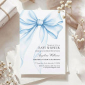 Elegant Baby Shower Invitation with a Blue Bow.  招待状