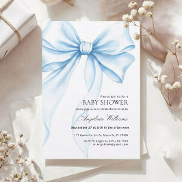 Elegant Baby Shower Invitation with a Blue Bow.  招待状