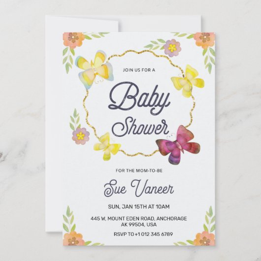 Elegant baby shower Invitation with floral design 招待状 (正面)