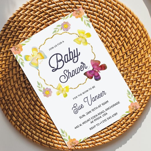 Elegant baby shower Invitation with floral design 招待状