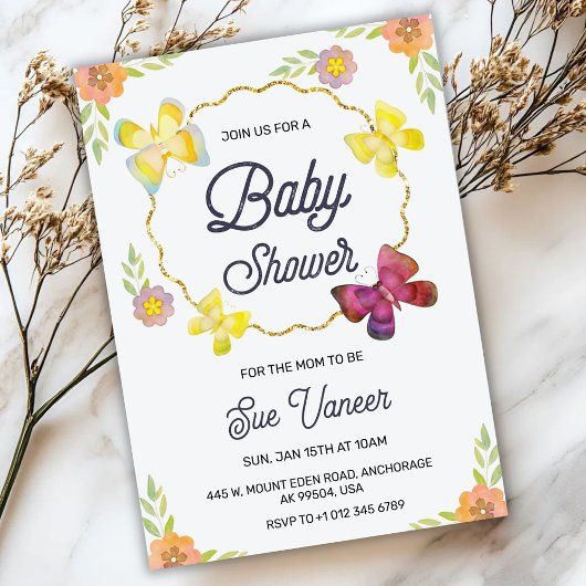 Elegant baby shower Invitation with floral design 招待状