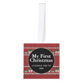 Elegant Baby's First Christmas Custom Name Photo  キューブオーナメント (正面)