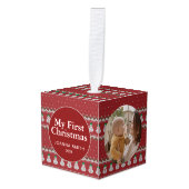 Elegant Baby's First Christmas Custom Name Photo  キューブオーナメント (正面アングル)